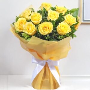 Sunshine Yellow Rose Bouquet – 12 Fresh-Cut Roses