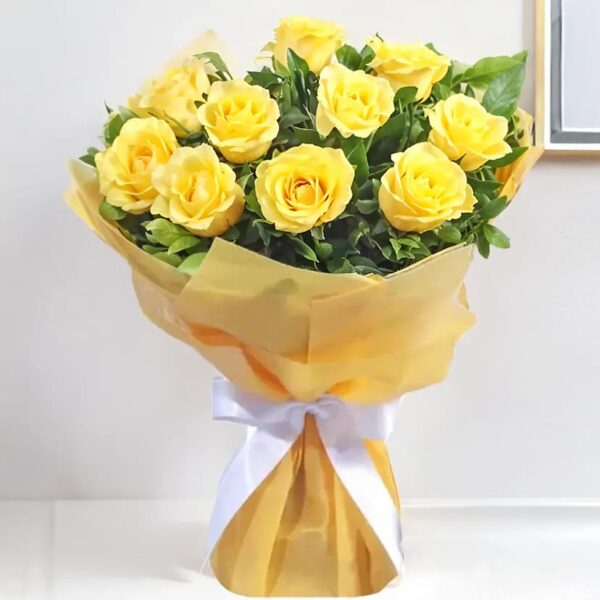 Sunshine Yellow Rose Bouquet – 12 Fresh-Cut Roses
