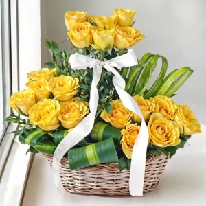 Charming Yellow Rose Basket – A Radiant Floral Display